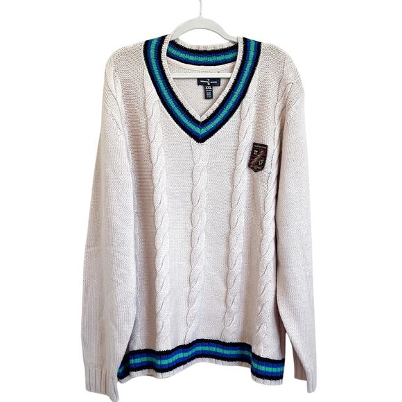 Houston White Target Tennis Cricket Sweater Size XXL Cable Knit Preppy Academia - Picture 1 of 9
